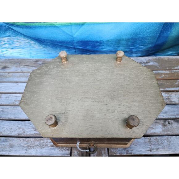 Vintage Large Gold Victorian Theme Jewelry Box Lady Reading Book-Japan Satin Top - Picture 5 of 5